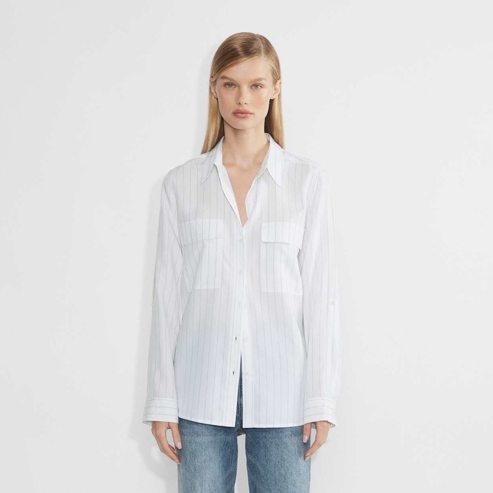 Aritzia Babaton White and Blue Utility Long Sleeve Shirt Size XS NWOT
